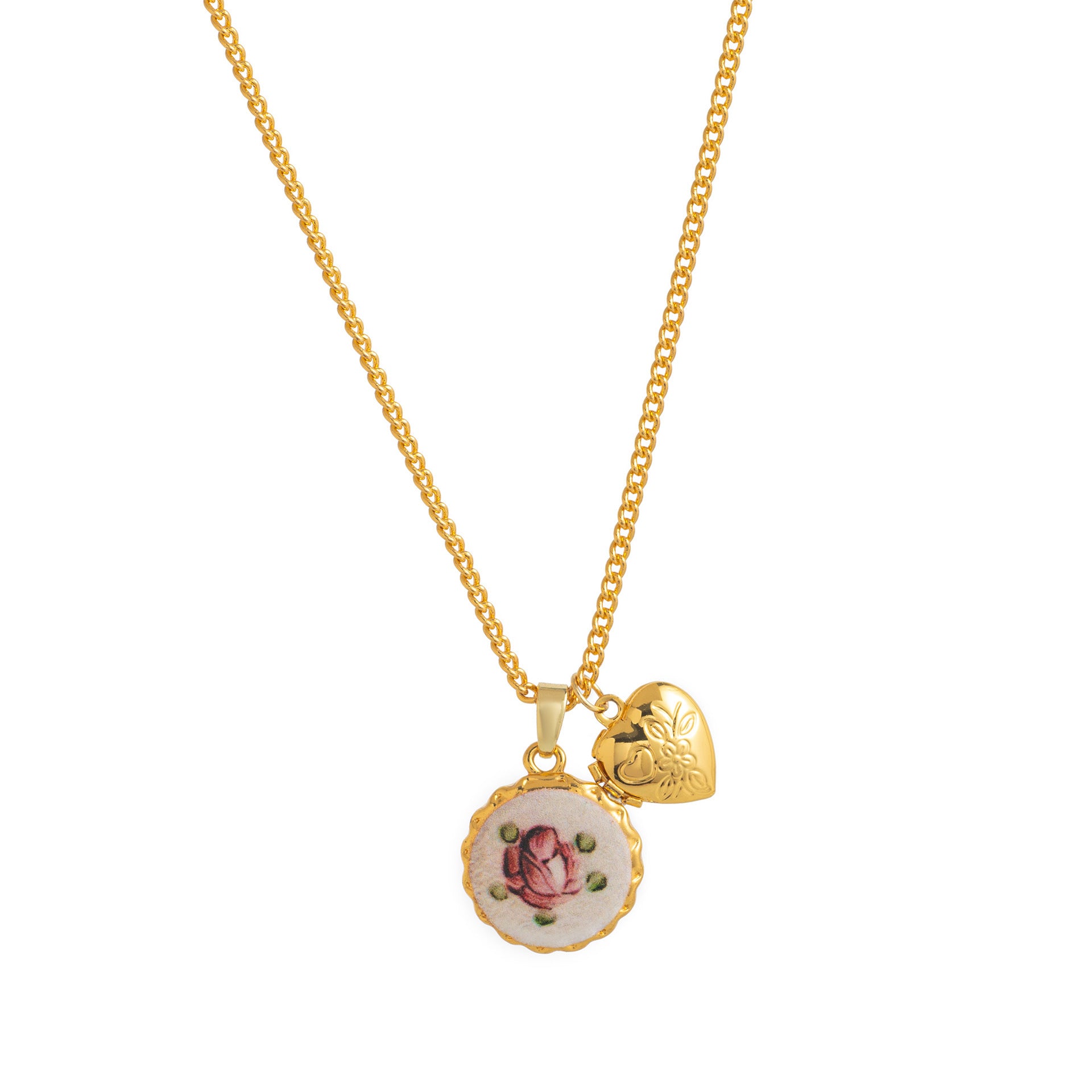 Retro Floral Print Oval Pendant Chain Necklace 6W6JNC412L