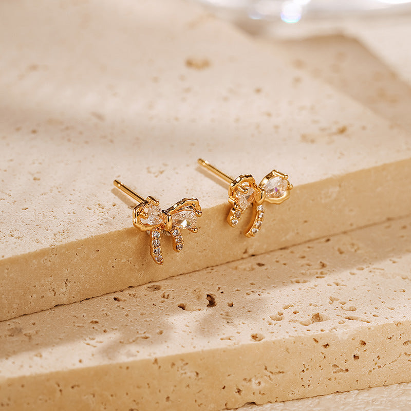 Elegant Bow Zircon Stud Earrings DPJE1258