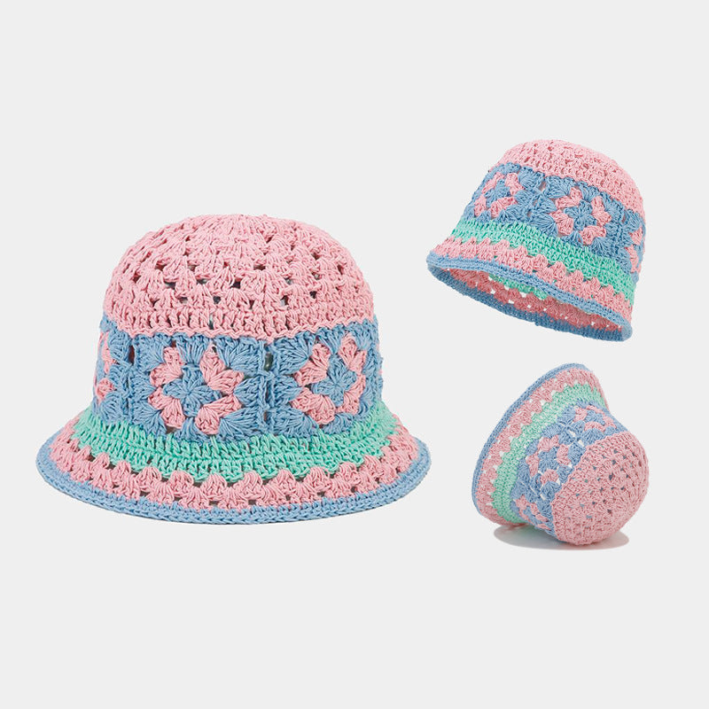 Contrast Color Hollow Out Crochet Bucket Hat DPBH0337