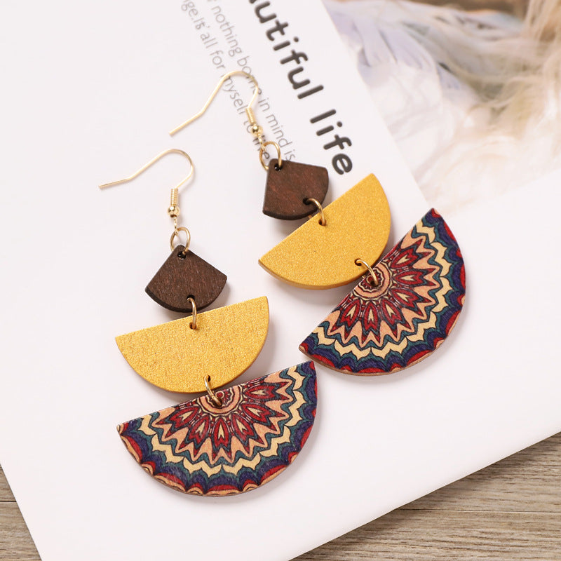 Boho Geometric Wooden Dangle Earrings - DippedShop Wholesale - #9123