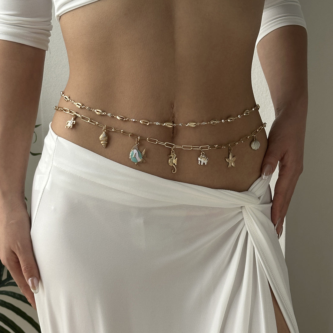 Fashion Double Layered Starifish Shell Waist Chain MK2MBEP6W6JBC46