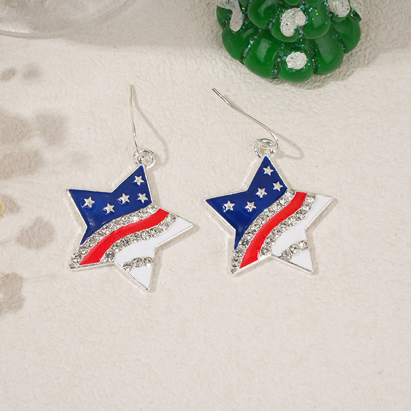 Hiphop USA Flag Love Heart Pendant Hook Earrings 8ZA6JER306L