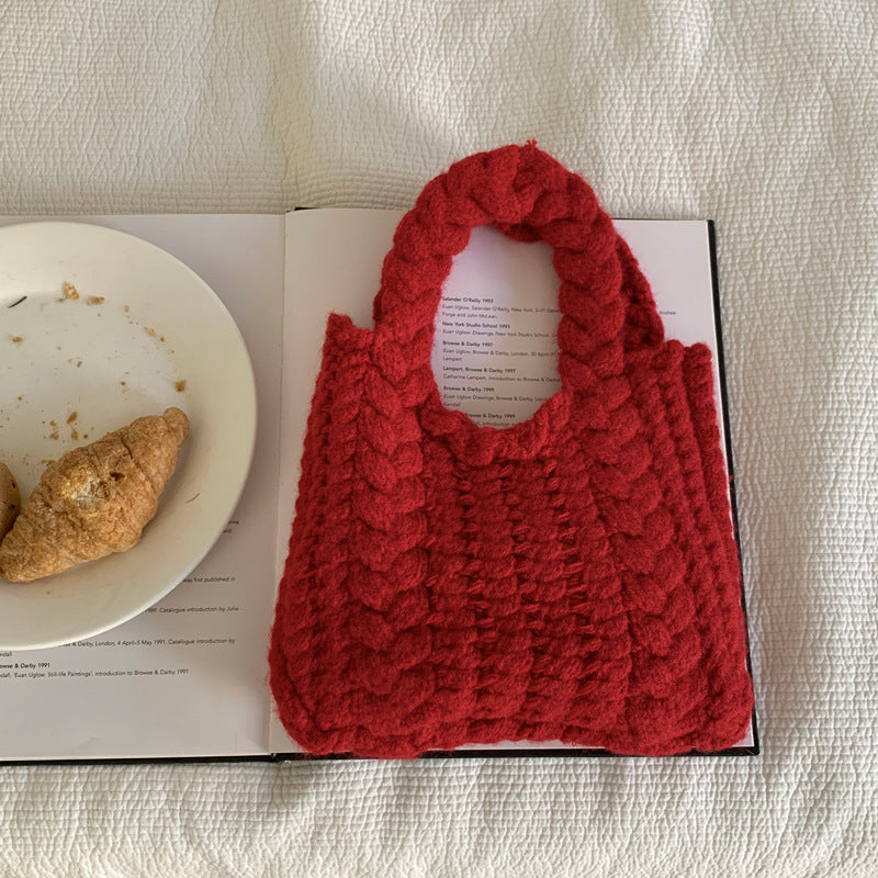 Elegant Cable Knit Solid Color Handbag 6W10BBG1788