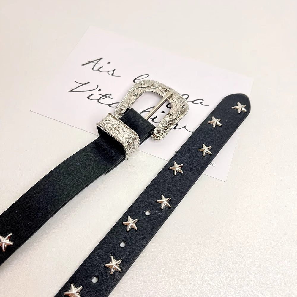 Vintage Chunky Buckle Star Leather Waist Belt 6W6JBT144