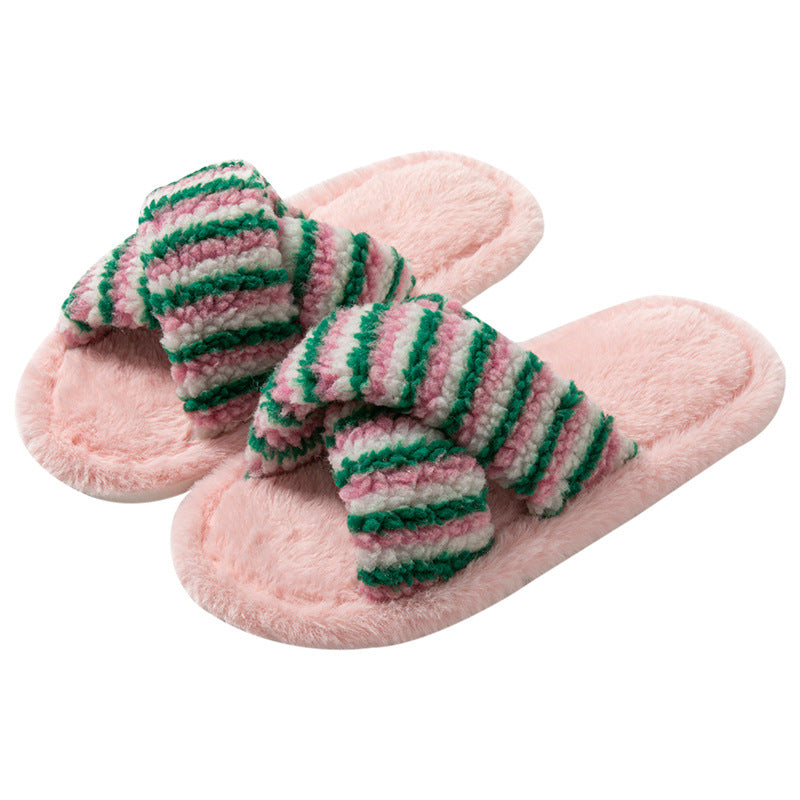 Soft Striped Plush Slippers - DippedShop Wholesale - #8963