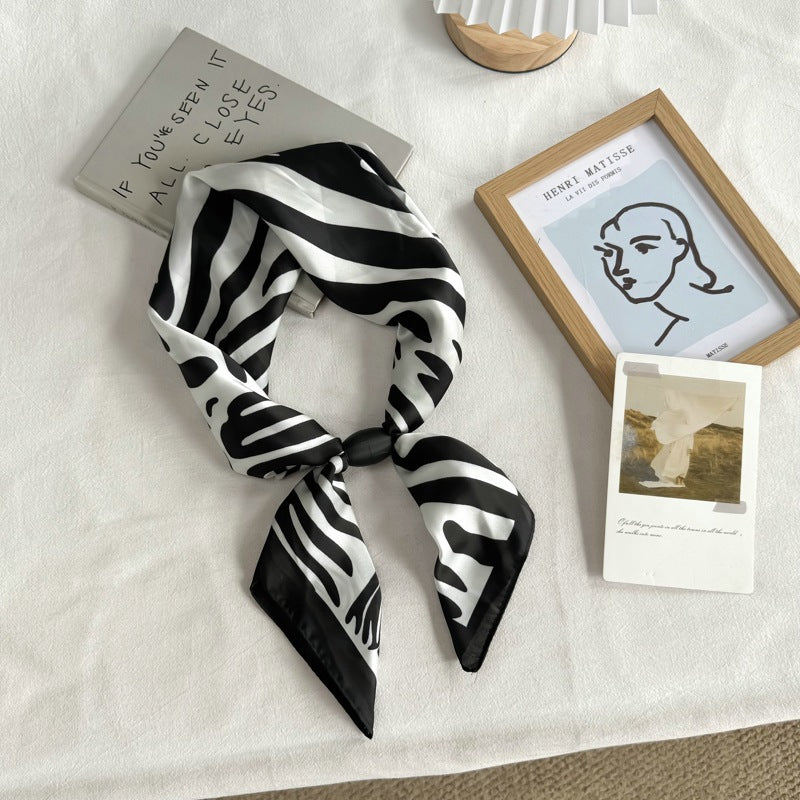 Minimalist Striped Print Magnetic Buckle Silk Scarf MK2BLW6W6NSI76