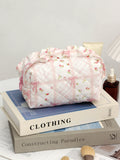 Bowknot Floral Ruffled Cosmetic Bag - DippedShop Wholesale - #5347