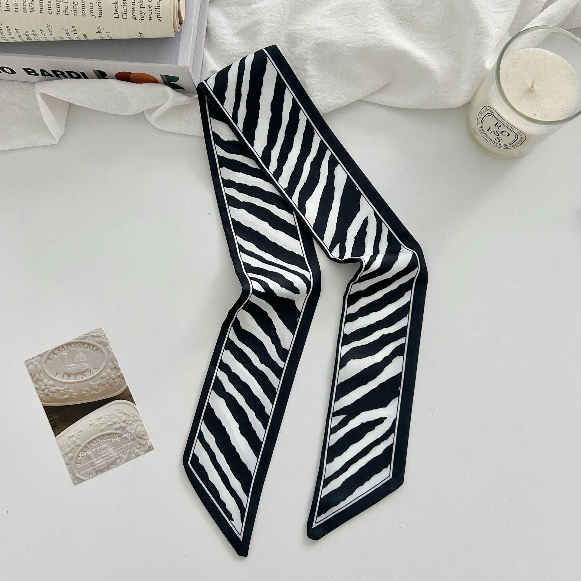 Stylish Zebra Print Narrow Soft Silk Scarf MK2BLW6W6NSI66
