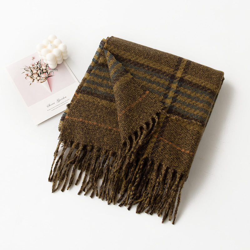Vintage Soft Plaid Tassel Scarf 6W6NSW289