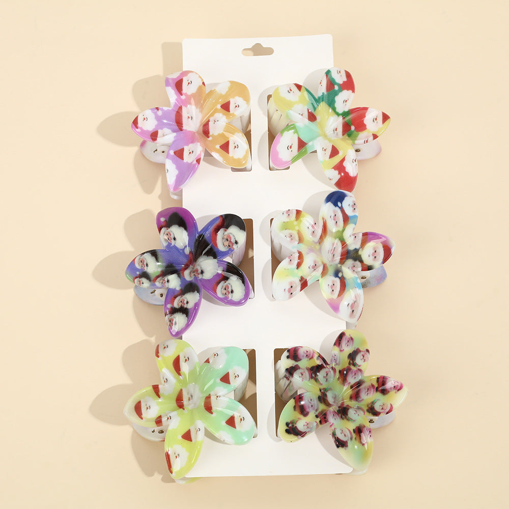 6 Pcs Christmas Print Non-Slip Hair Claws Set 6W6HCP1615