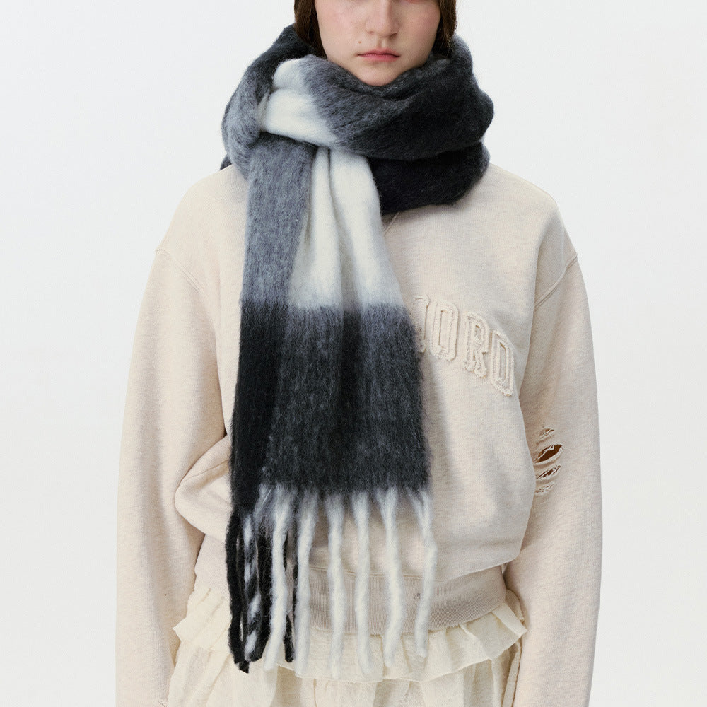 Fluffy Colorblock Oversized Plaid Scarf - DippedShop Wholesale - #2259
