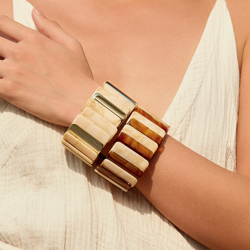 Gold Geometric Stretch Bracelet - DippedShop Wholesale - #7475