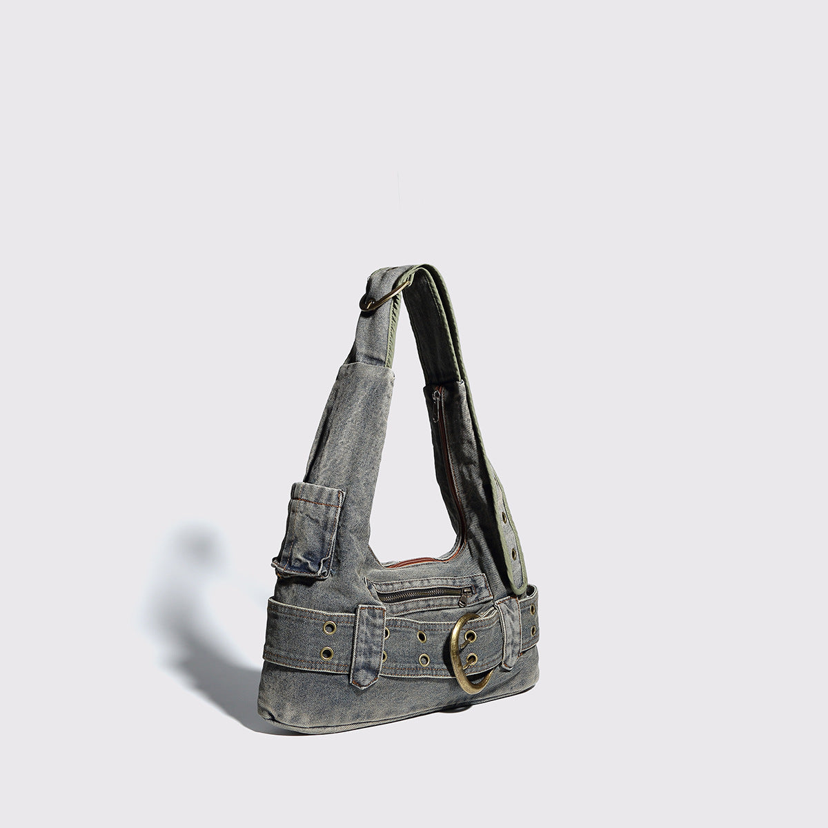 Punk Belt Buckle Washed Distressed Underarm Bag 6W10BBG1343