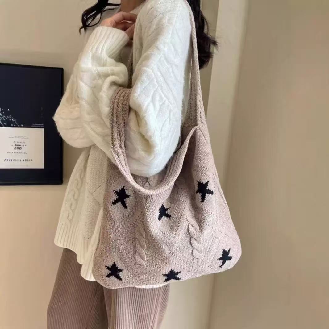Retro Star Color Block Knit Shoulder Bag 6W10BBG1766
