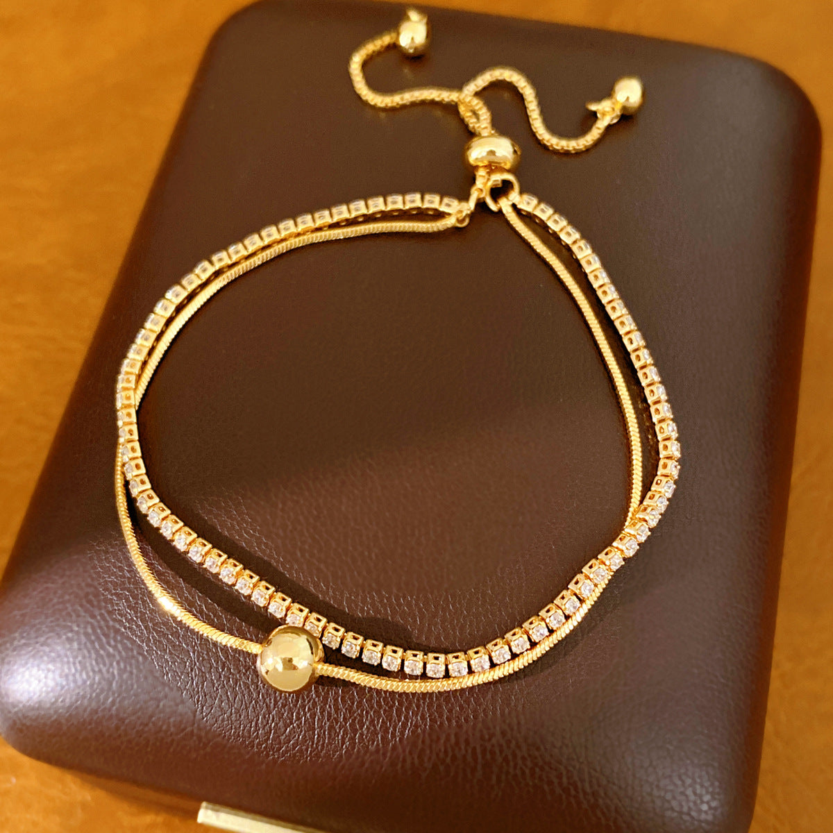 Elegant Gold Plated Double Layer Rhinestones Bracelet 6W6JBR679