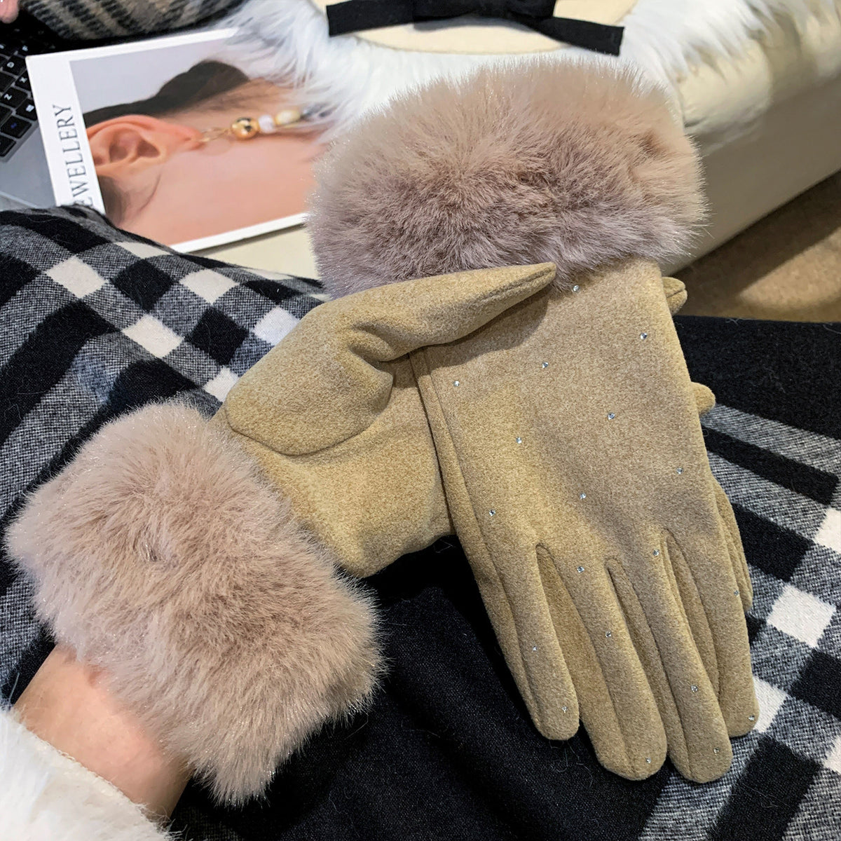Faux Suede Fur Cuff Gloves - DippedShop Wholesale - #6499