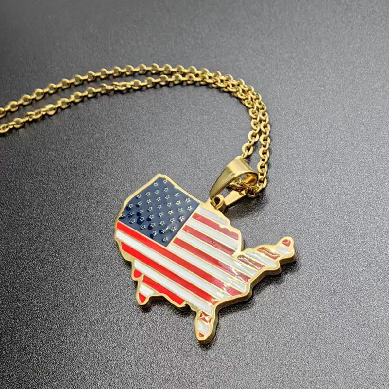 Vintage USA Map Pendant Chain Necklace 8ZA6JNC274T
