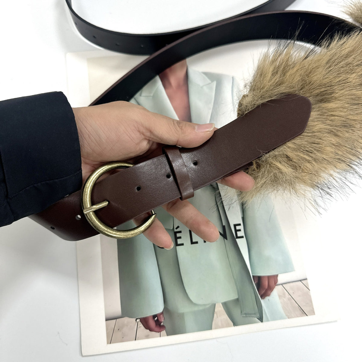 Punk Style Fur Leather Wide Waist Belt 6W6JBT209