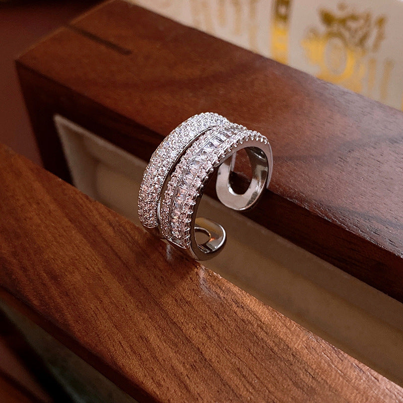 Chunky Double-Layer Cubic Zirconia Open Ring 6W6JRG380