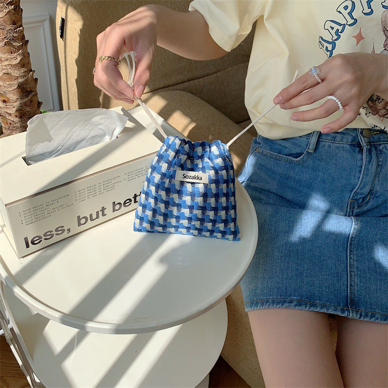 Plaid Drawstring Mini Make Up Bag DP25A583