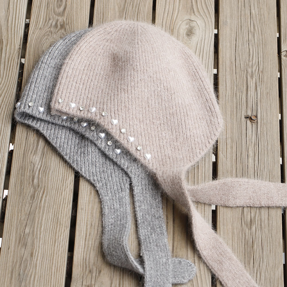 Pearl Rhinestone Angora Trapper Beanie 6W6HAT698