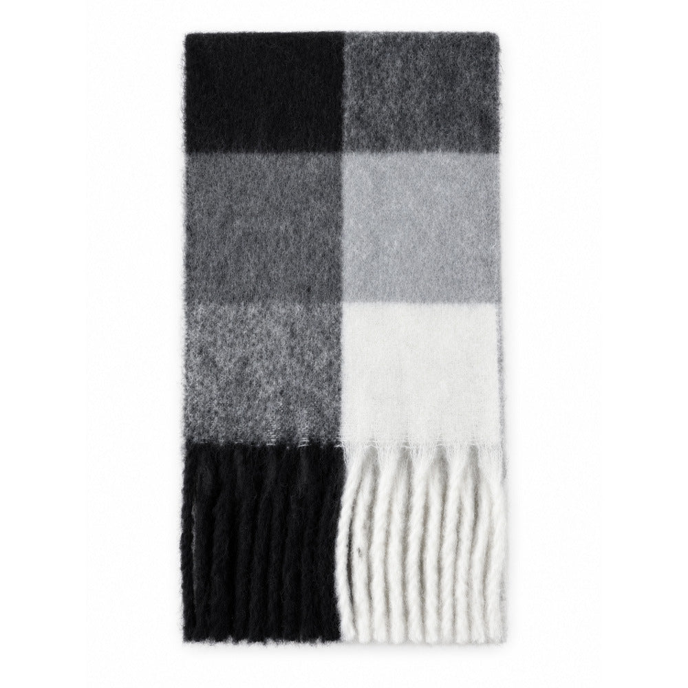 Fluffy Colorblock Oversized Plaid Scarf - DippedShop Wholesale - #9939