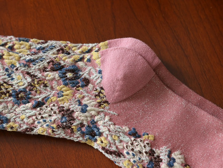 Floral Jacquard Crew Socks - DippedShop Wholesale - #4403