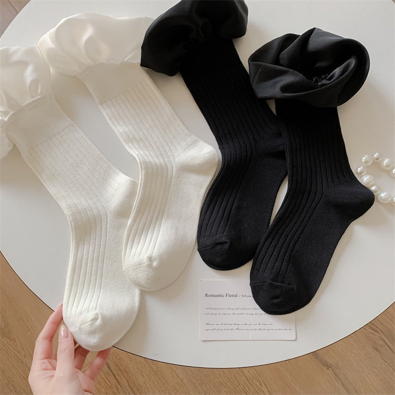 Sweet Satin Ruffle Solid Crew Socks 6W8FSO772
