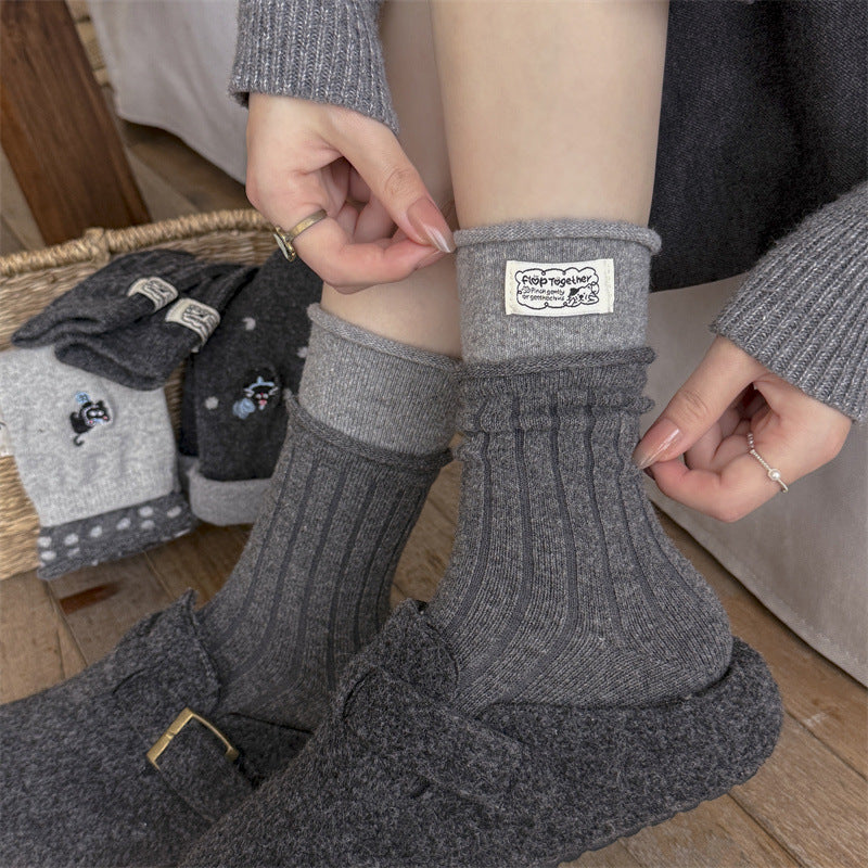 Retro Striped Embroidered Cat Thermal Socks 6W8FSO893