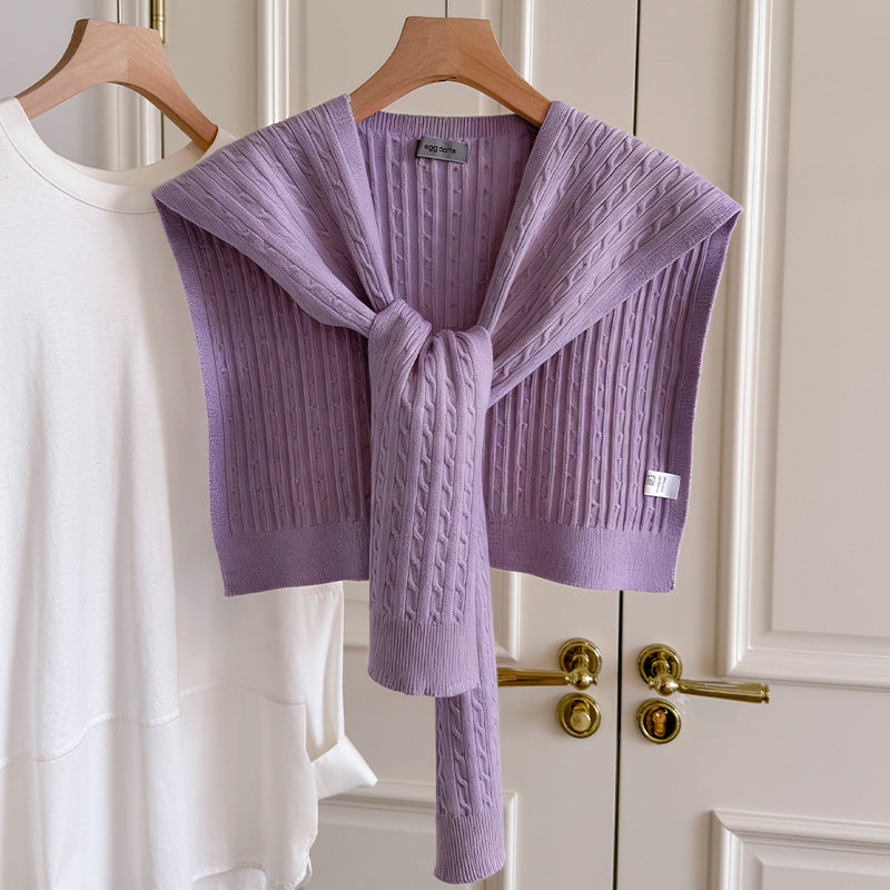 Trendy Cable Knit Solid Color Sweater Shawl 6W6NSC54