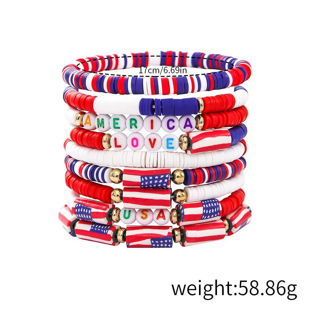 Stylish USA Flag Elastic Beaded Chain Bracelets Set 8ZA6JBR301L
