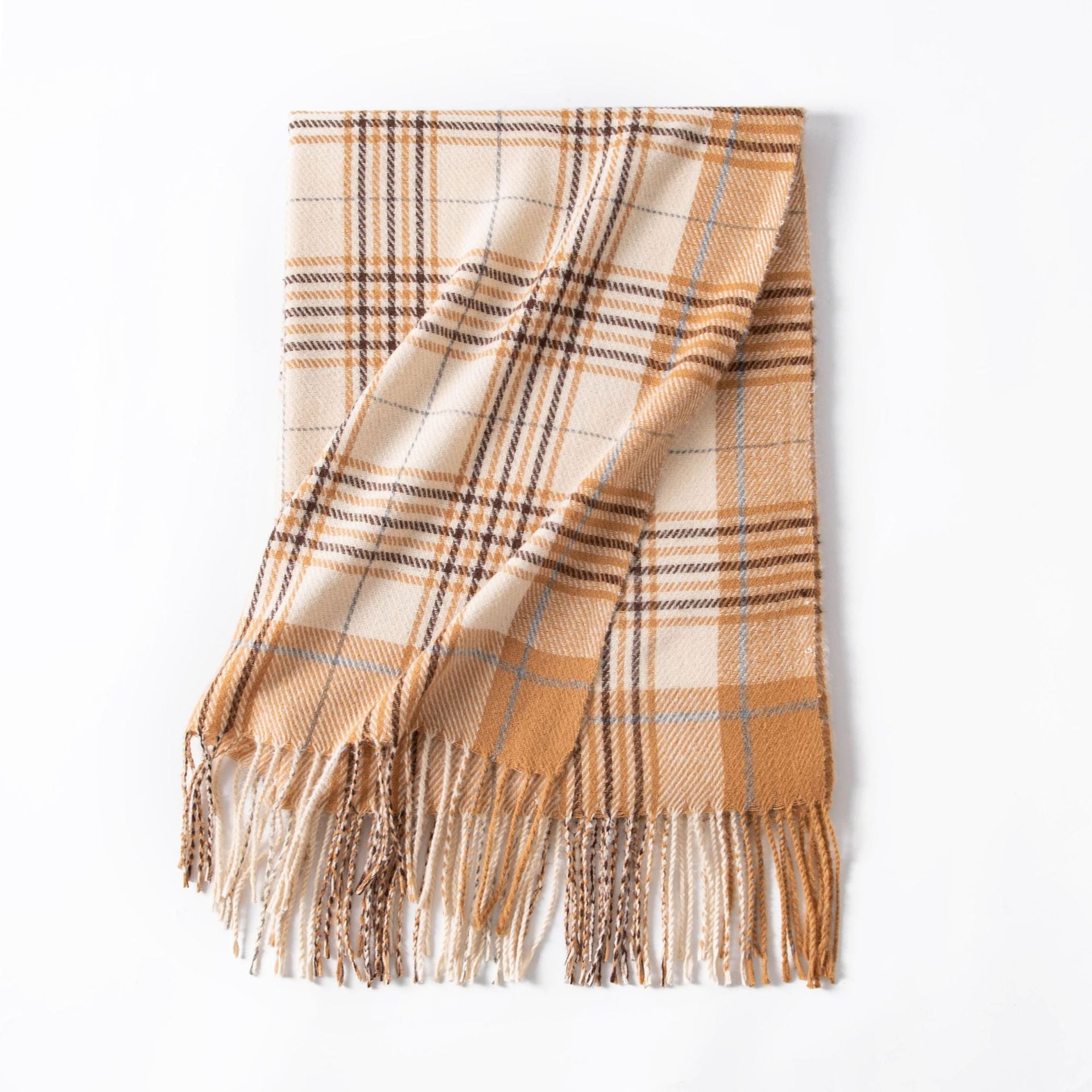 Minimalist Plaid Tassel Imitation Cashmere Scarf 6W6NSW292