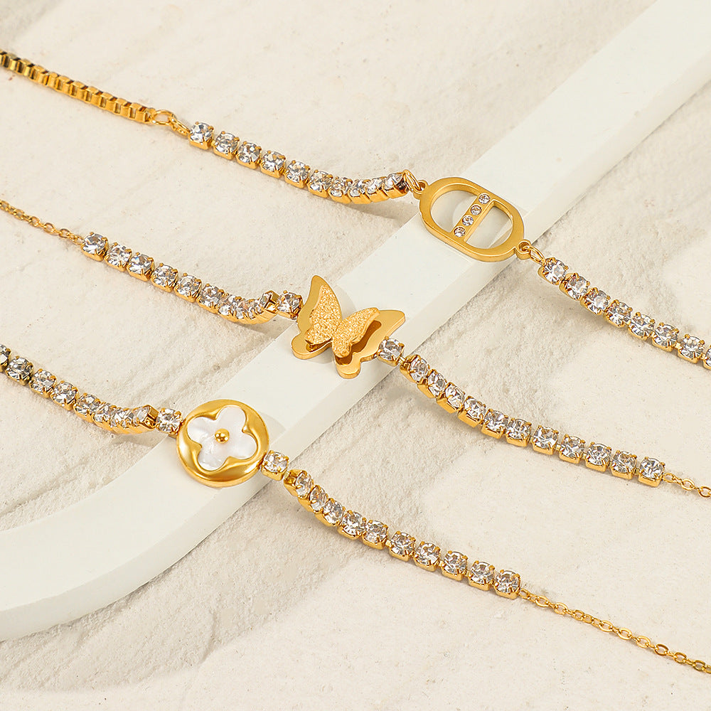 Stylish Rhinestone Four-Leaf Clover Chain Bracelet 6W6JBR518
