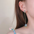 Boho Style Enamel Rhinestone Flower Dangle Earrings 6W6JER746