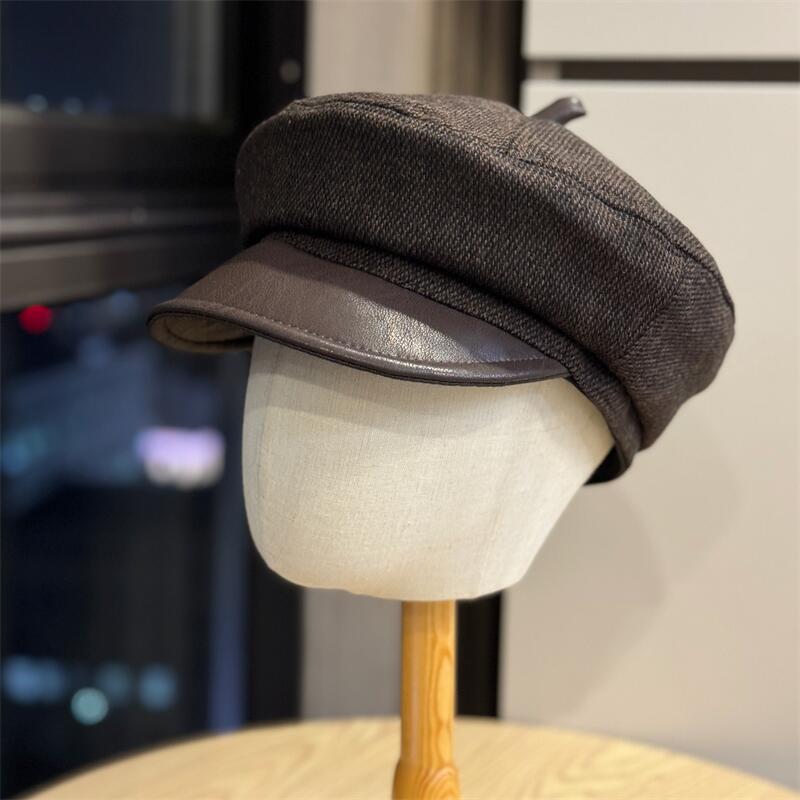 Retro Leather Visor Beret Hat - DippedShop Wholesale - #7059
