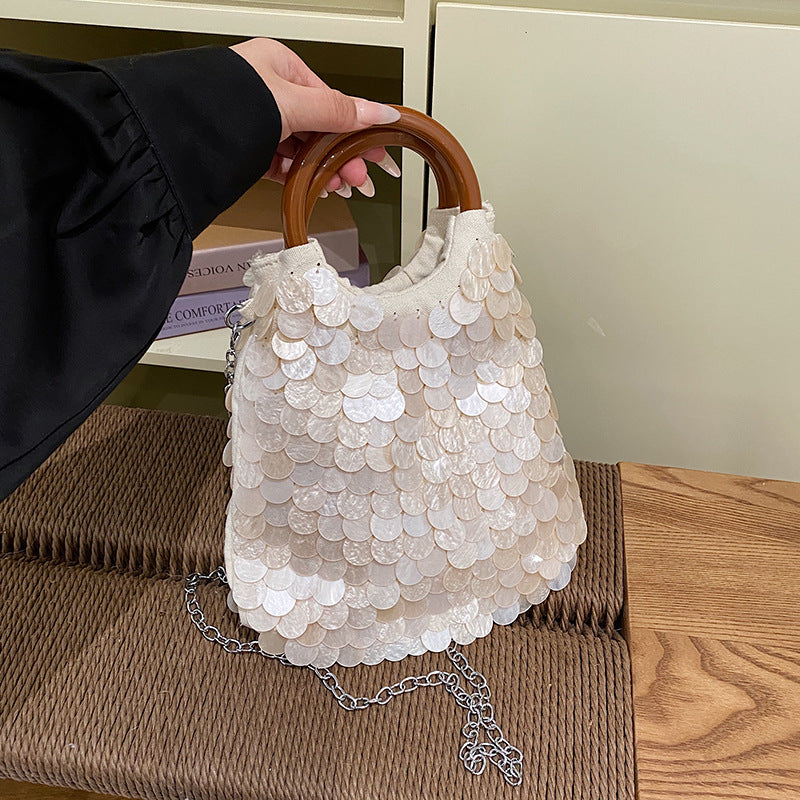 Handmade Shell Top Handle Evening Tote Bag 8BW6BBG421