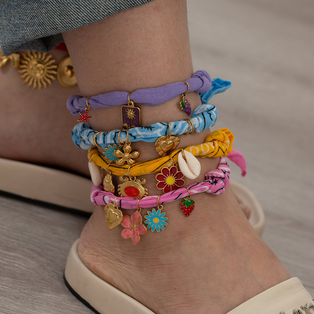 Boho Handmade Woven Flower Charm Scarf Anklet 6W6JBR747