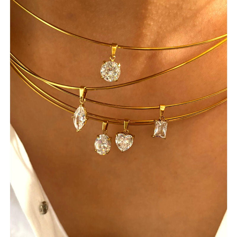 Sparking Zircon Stainless Steel Choker Necklace DP25F849