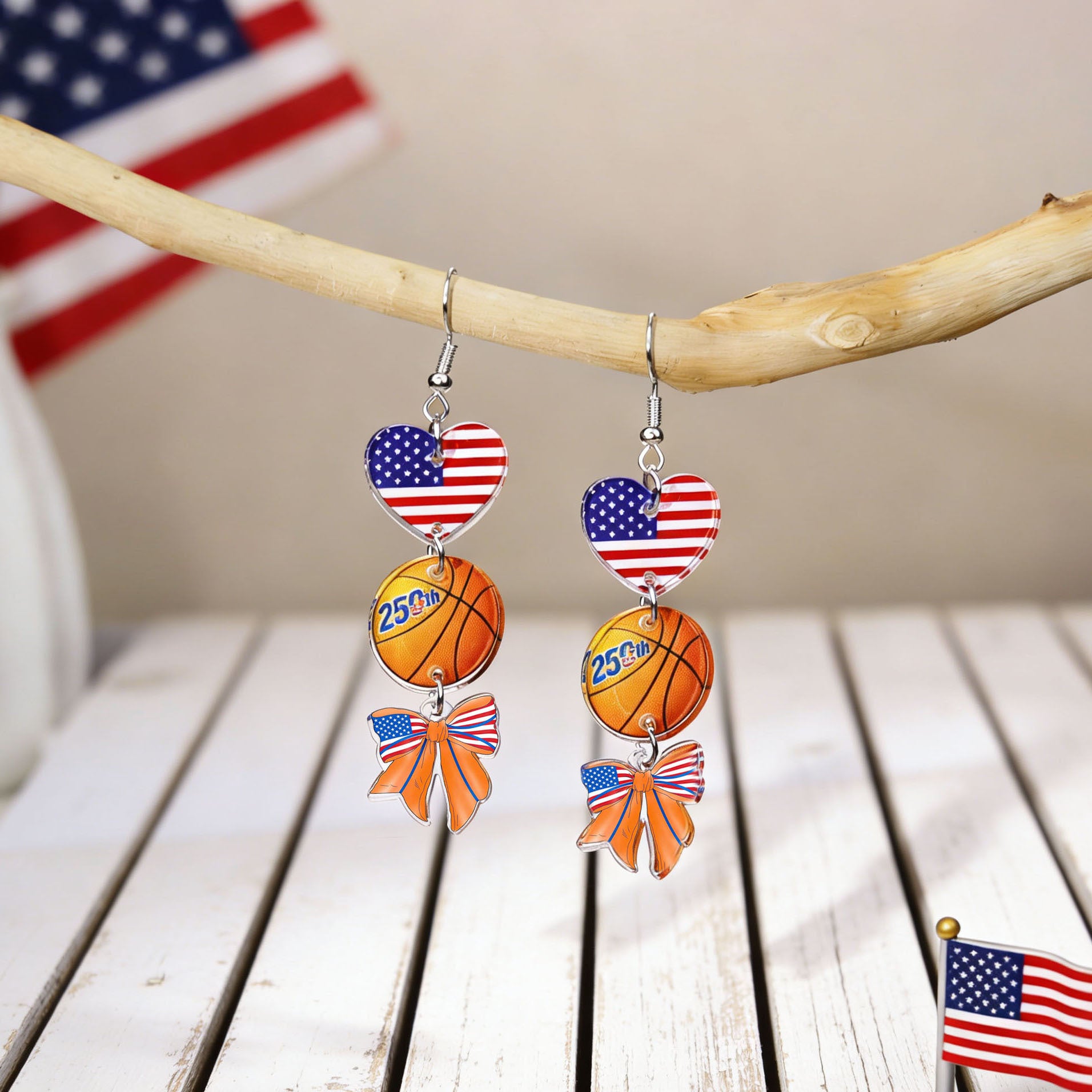 Stylish USA Flag Bowknot Pendant Hook Earring 8ZA6JER184L