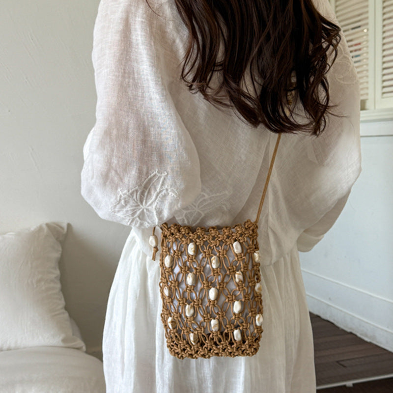 Boho-Style Solid Color Irregular Beaded Crossbody Bag MK2BCR6W10BBG17