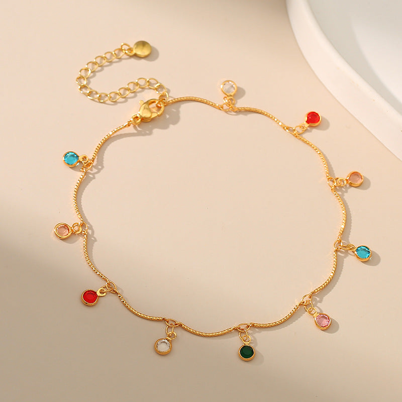 Color Zircon Pendant Chain Anklets DP25A781