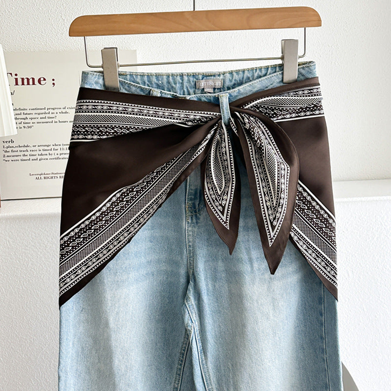 Minimalist Striped Cashew Waist Belt Silk Scarf MK2BLW6W6NSI70