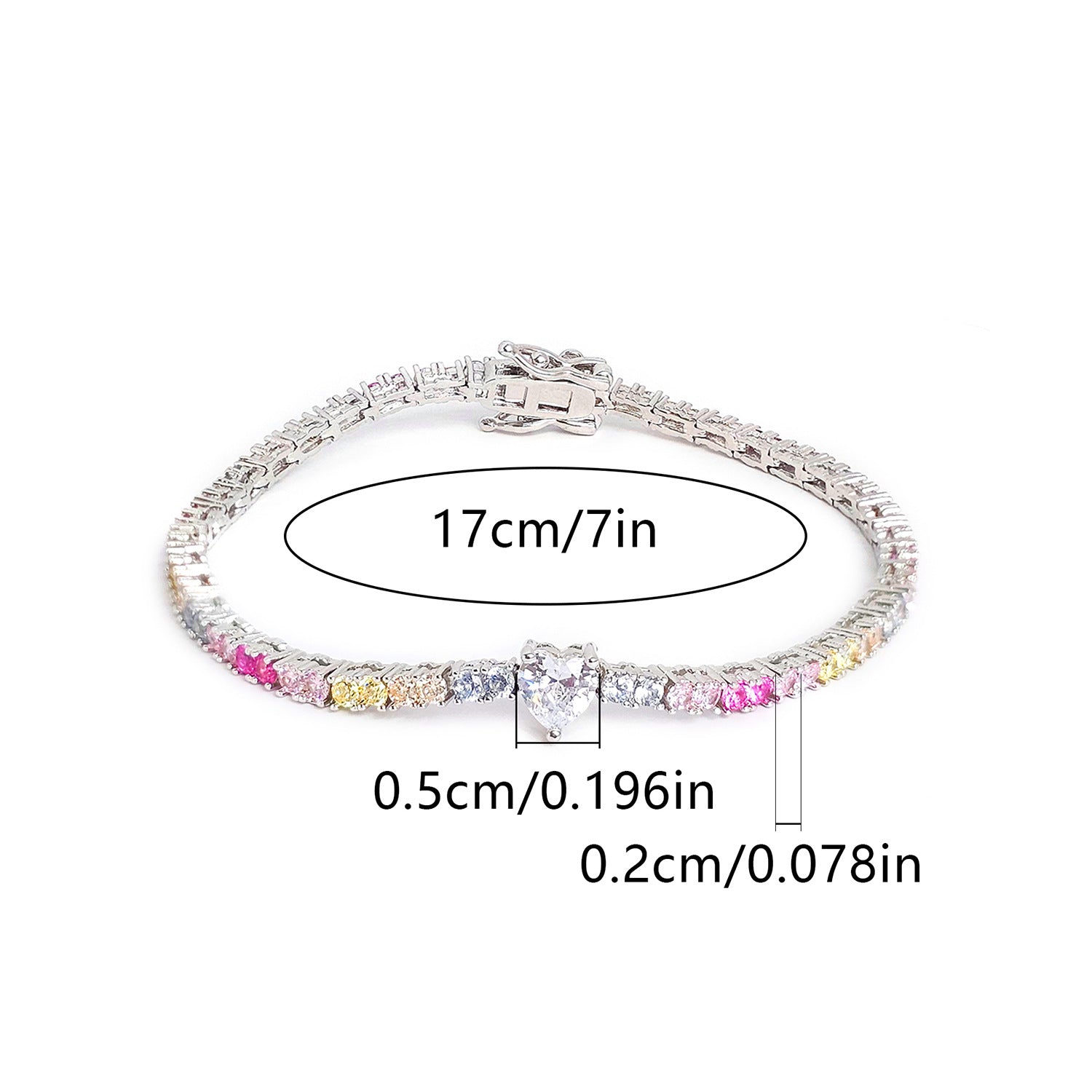 Trendy Heart Colorful Cubic Zirconia Chain Bracelet 6W6JBR383