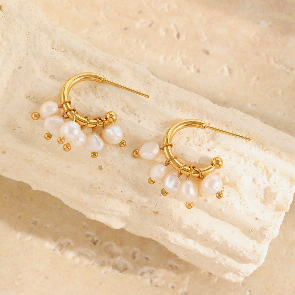 Pearl Tassel C-Shaped Earrings - DippedShop Wholesale - #2643