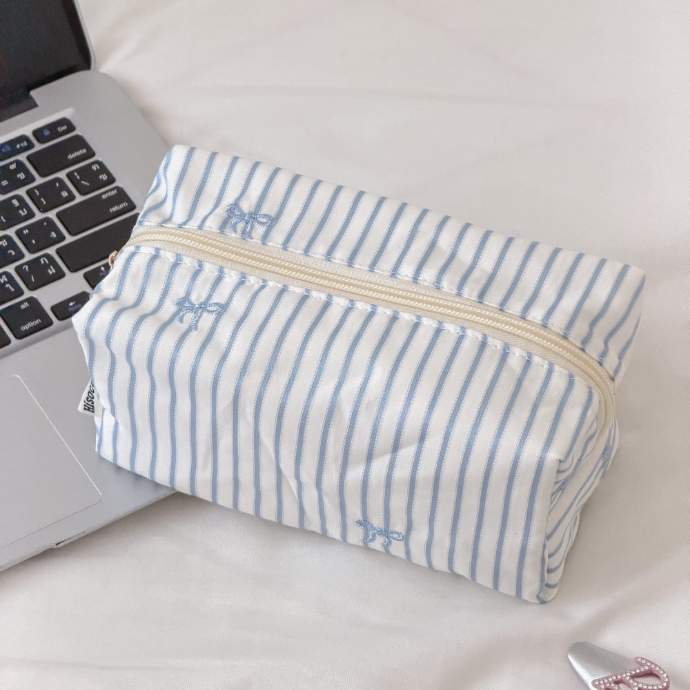 Striped Bowknot Cosmetic Bag - DippedShop Wholesale - #9283