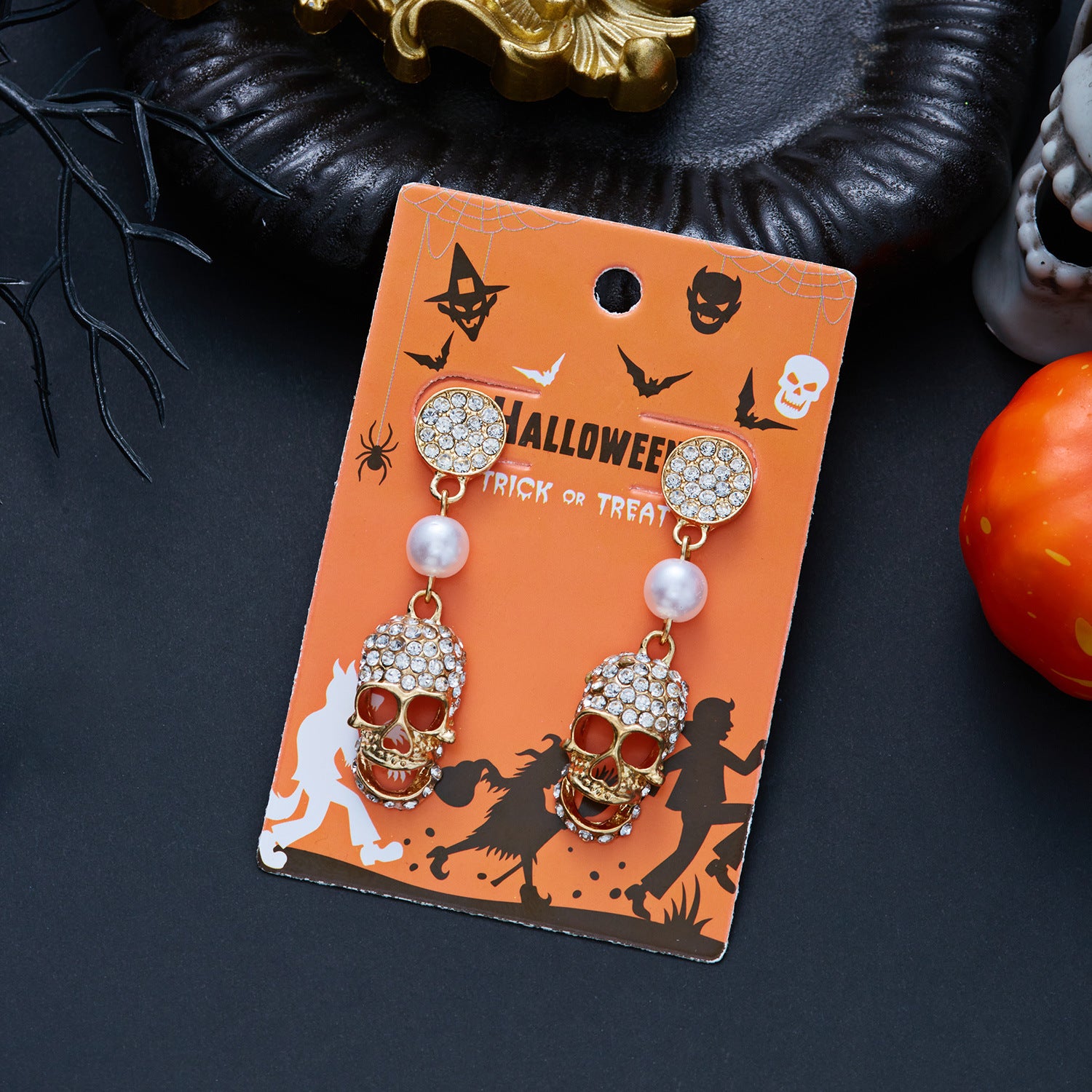 Halloween Rhinestone Skeleton Ghost Tassel Earrings 6W6JER550