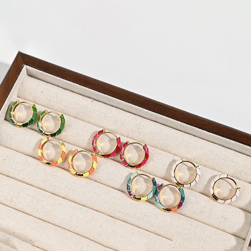 Colorful Enamel Bamboo Hoop Earrings DP25F782