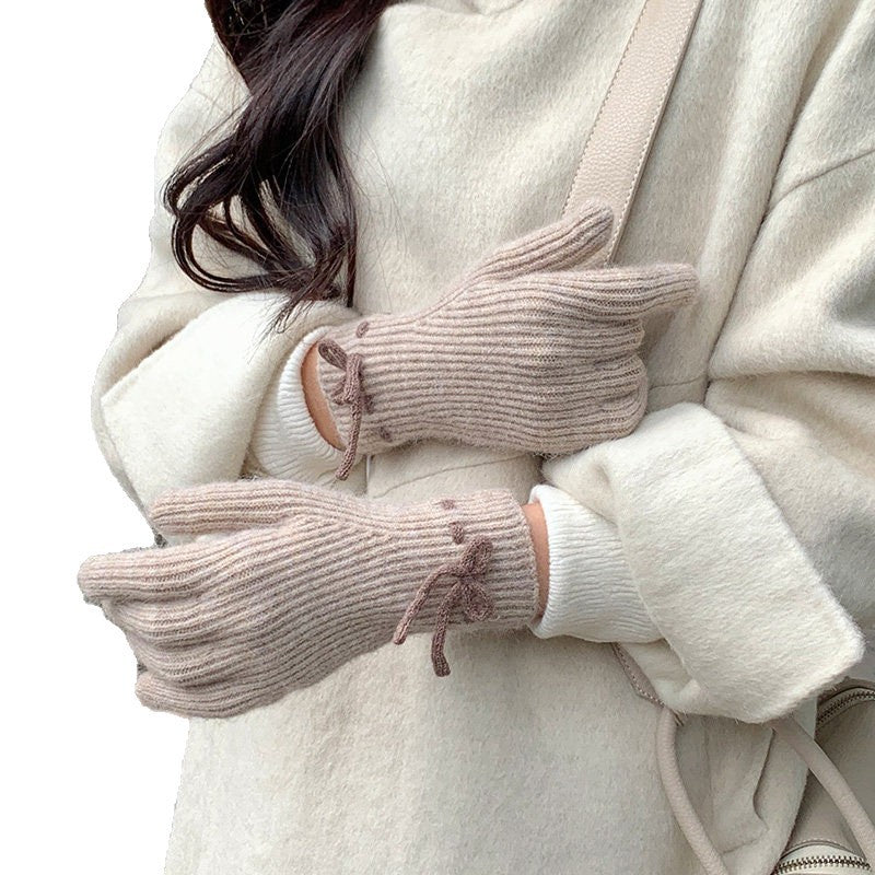 Bowknot Knit Touch Screen Gloves - DippedShop Wholesale - #9619