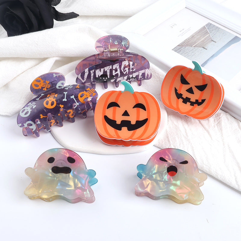 Funny Halloween Ghost Pumpkin Hair Claw 6W6HCP1318