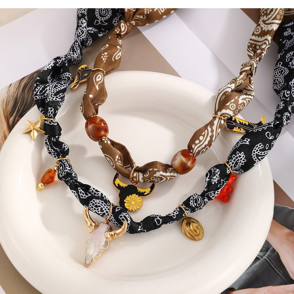 Cowboy Enamel Scarf Necklace - DippedShop Wholesale - #6035